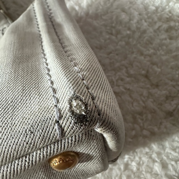 Vintage Prada Small Canapa Denim Logo Tote in Bianco Grey/white - Picture 11 of 16